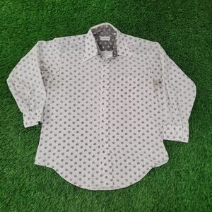 Vintage 90s Floral Hippie Button Shirt Large 17.5 26X31 White AOP